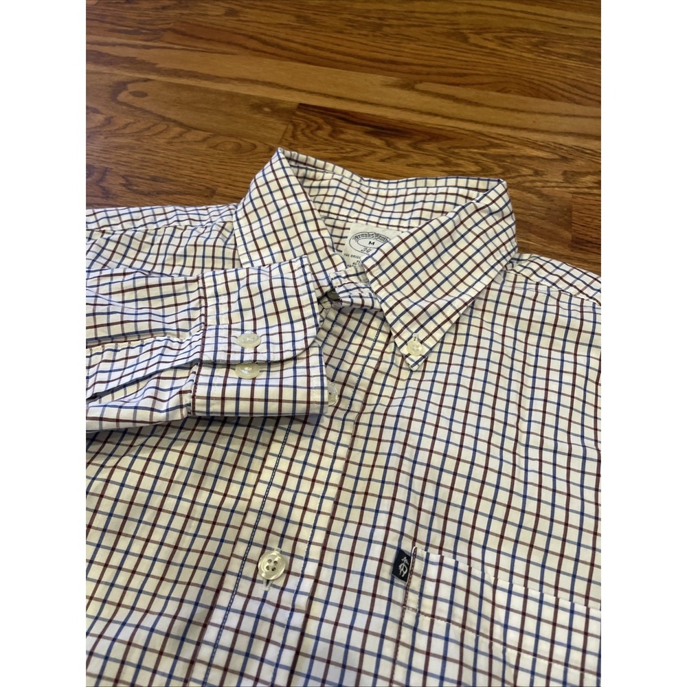 Brooks Brothers 346 Men's Slim Fit Shirt White Grid Check Size Medium
